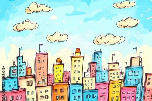 Artistic representation of urban landscapes in a hand-drawn style. photo