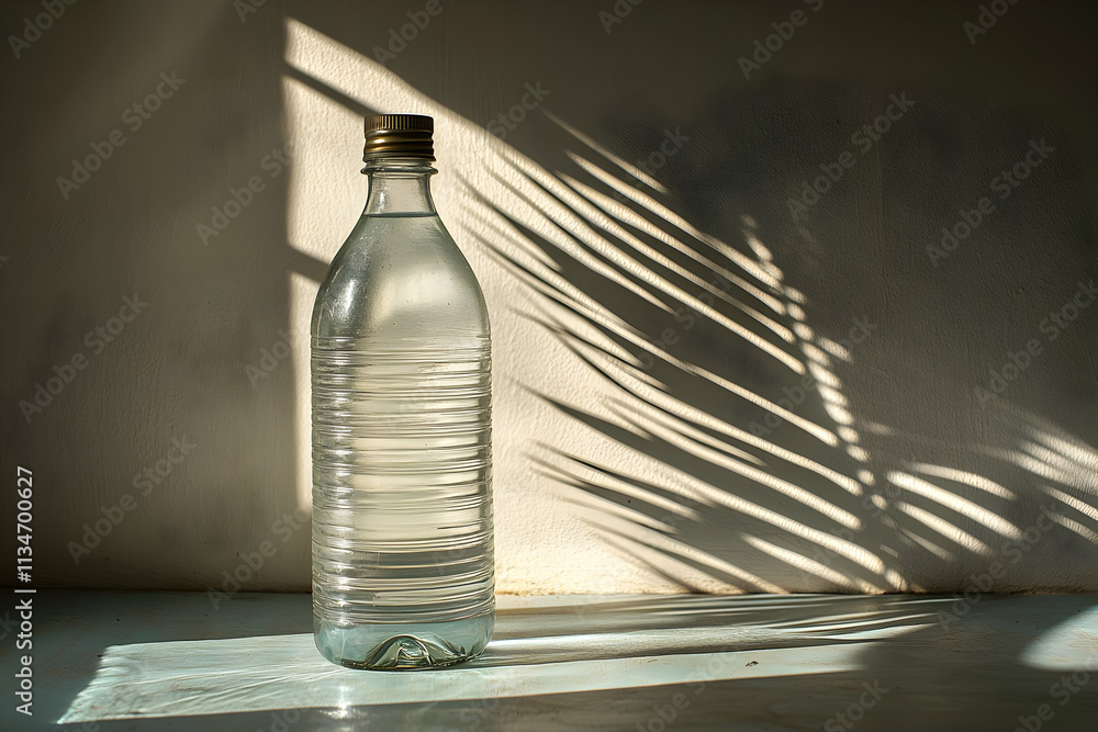 Clear plastic bottle of water in sunlight. Clear plastic bottle of water in sunlight.