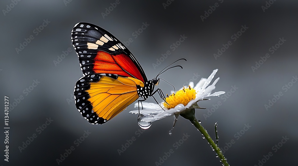 Fototapeta premium A vibrant butterfly resting on a delicate flower, Ultra-Realistic, Photo Realistic, highly detailed, 