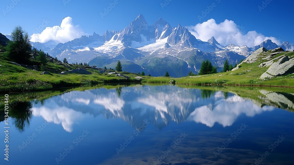 Majestic Mountain Reflection In Calm Alpine Lake Majestic Mountain Reflection In Calm Alpine Lake