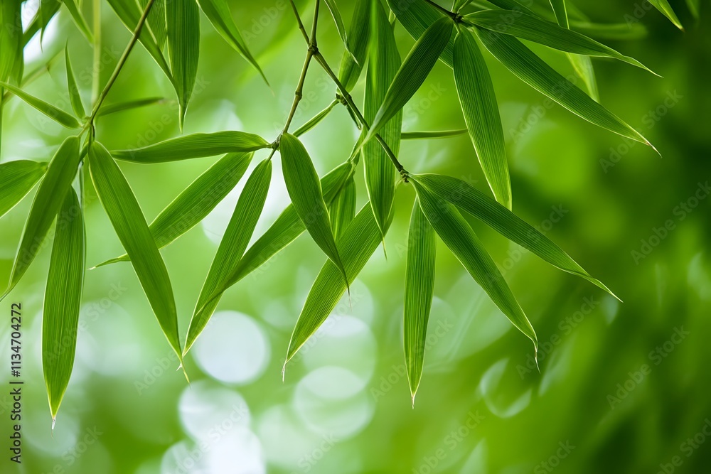Fototapeta premium Fresh green bamboo leaves with a bright natural background