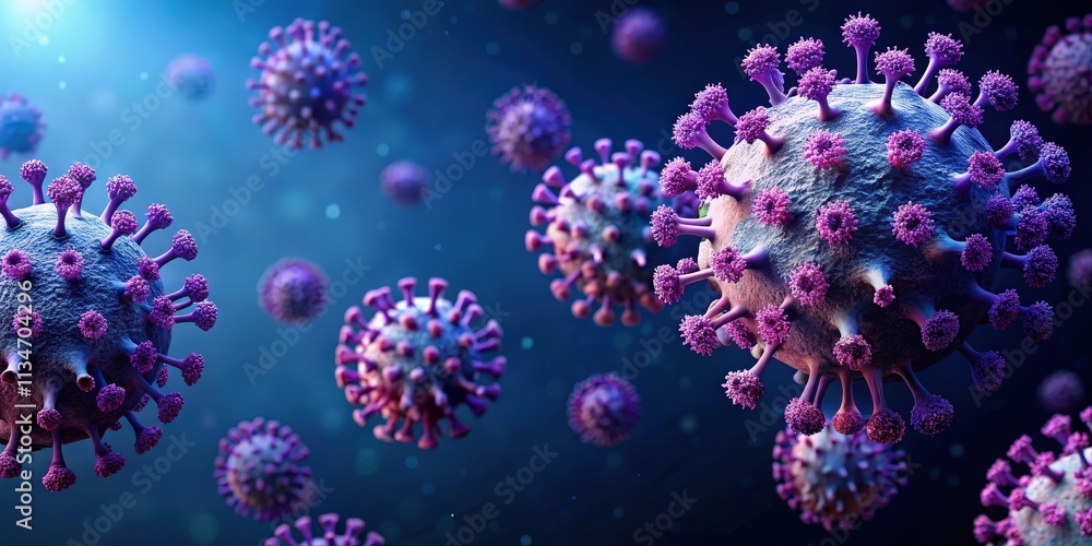 Fototapeta premium Microscopic View of Infectious Viral Particles, Emphasizing the Spiky Protein Structure and Their Potential for Spreading