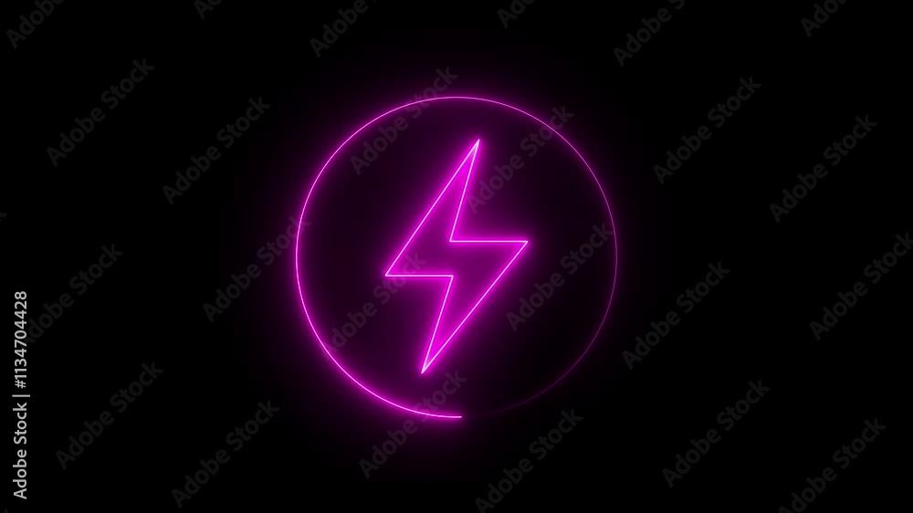 Abstract neon bolt icon with circle on black background Glowing neon battery icon. power and electricity icon. lightning bolt sign in the circle. Abstract neon bolt icon with circle on black background Glowing neon battery icon. power and electricity icon. lightning bolt sign in the circle.