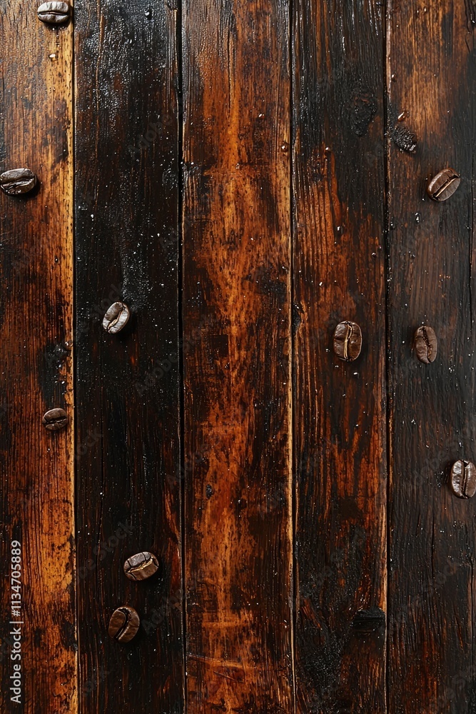 Dark Wooden Planks With Scattered Coffee Beans Dark Wooden Planks With Scattered Coffee Beans