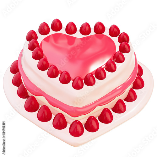 Valentine Dessert , Heart-Shaped Cake on transparent background , 3D Rendering