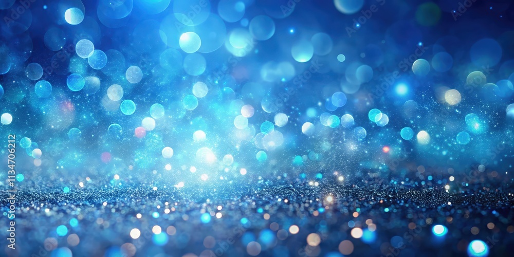 A sparkling blue bokeh backdrop with a layer of glittering dust A sparkling blue bokeh backdrop with a layer of glittering dust