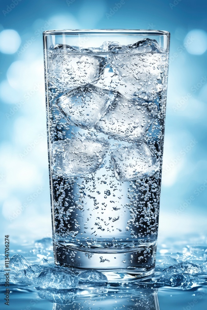 Sparkling Water Glass With Ice Cubes Sparkling Water Glass With Ice Cubes
