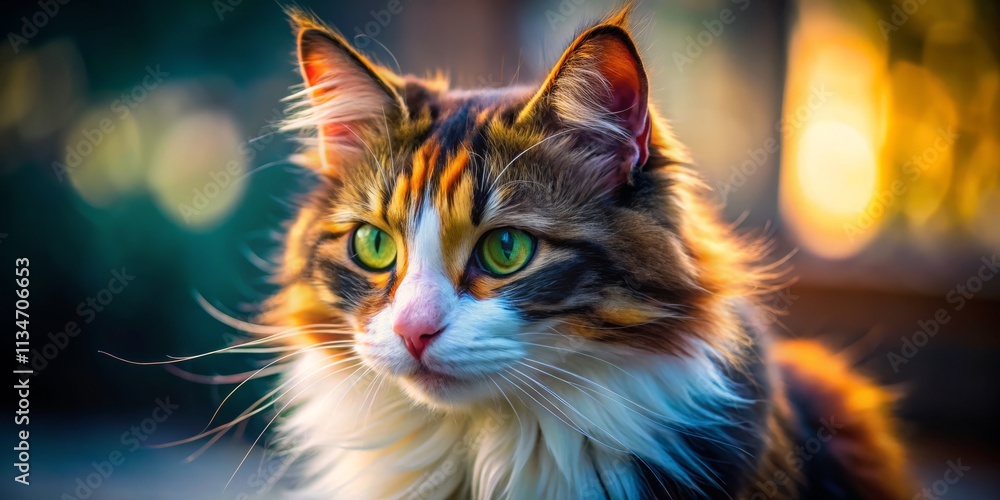 Multicolored Stray Cat, Eye Level, Sad Kitten, Downcast Gaze, Colorful Feline, Street Cat Photography Multicolored Stray Cat, Eye Level, Sad Kitten, Downcast Gaze, Colorful Feline, Street Cat Photography