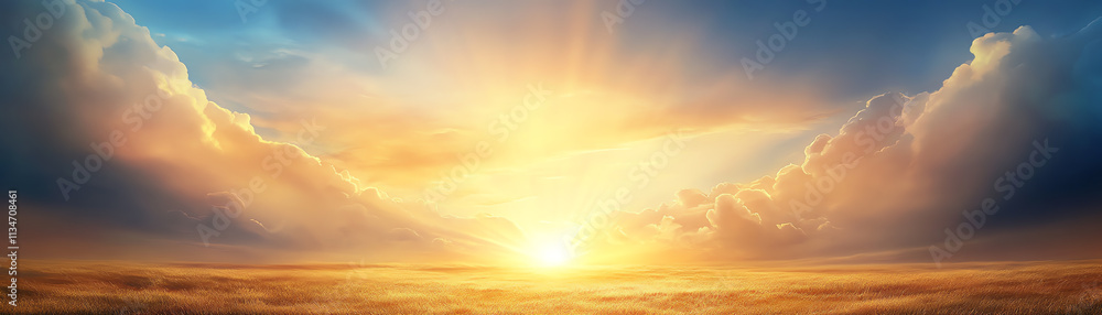 Fototapeta premium Stunning sunrise view over clouds, showcasing orange and blue hues in the sky.