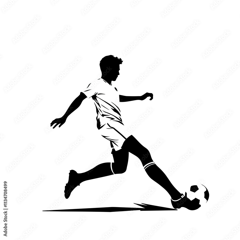 Fototapeta premium Silhouette of a soccer player kicking the ball. Concept of sports, competition, and athleticism.