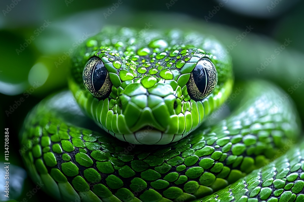 Close-Up of a Vibrant Green Snake in Its Natural Habitat
Close-Up of a Vibrant Green Snake in Its Natural Habitat