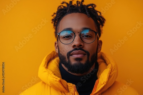 Black Friday Sale Man Holding Discount Sign in Studio Portrait with Warm Colors photo