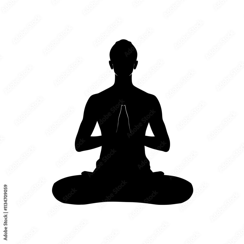 Silhouette of a man meditating in a yoga pose. Silhouette of a man meditating in a yoga pose.