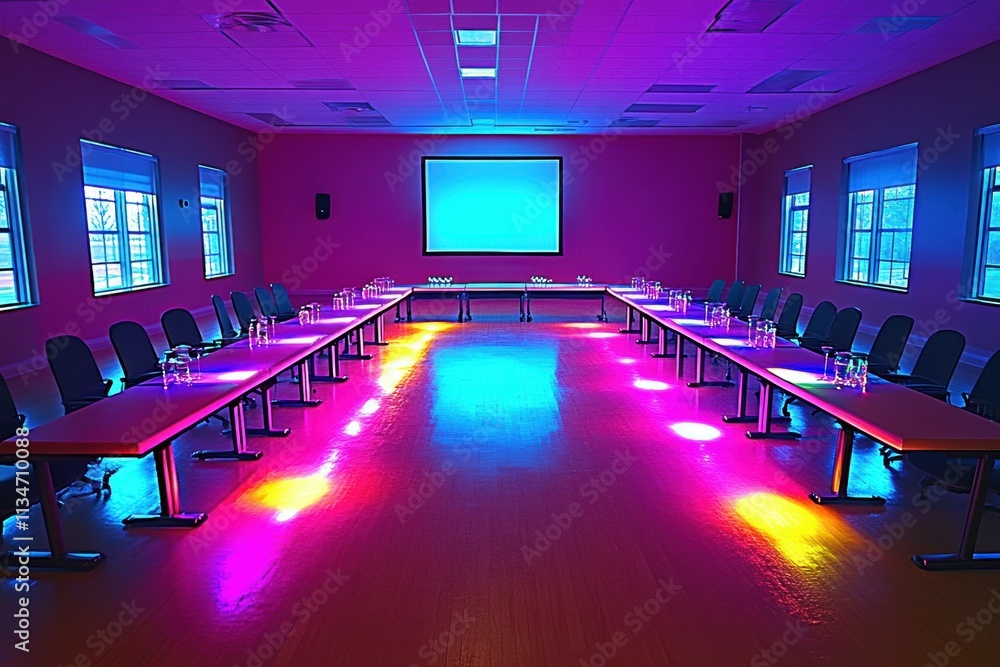 Conference Room, U-Shaped Table, Colorful Lighting Conference Room, U-Shaped Table, Colorful Lighting