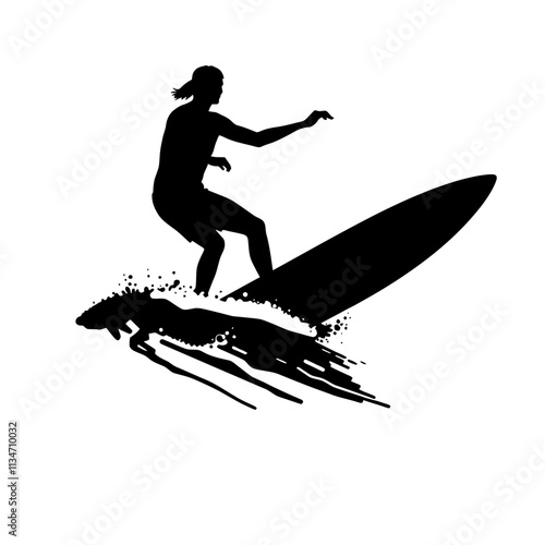 Silhouette of a surfer riding a wave. Perfect for sports, beach, and summer themes.