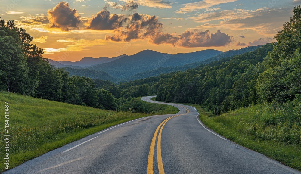 Winding mountain road at sunset. Winding mountain road at sunset.
