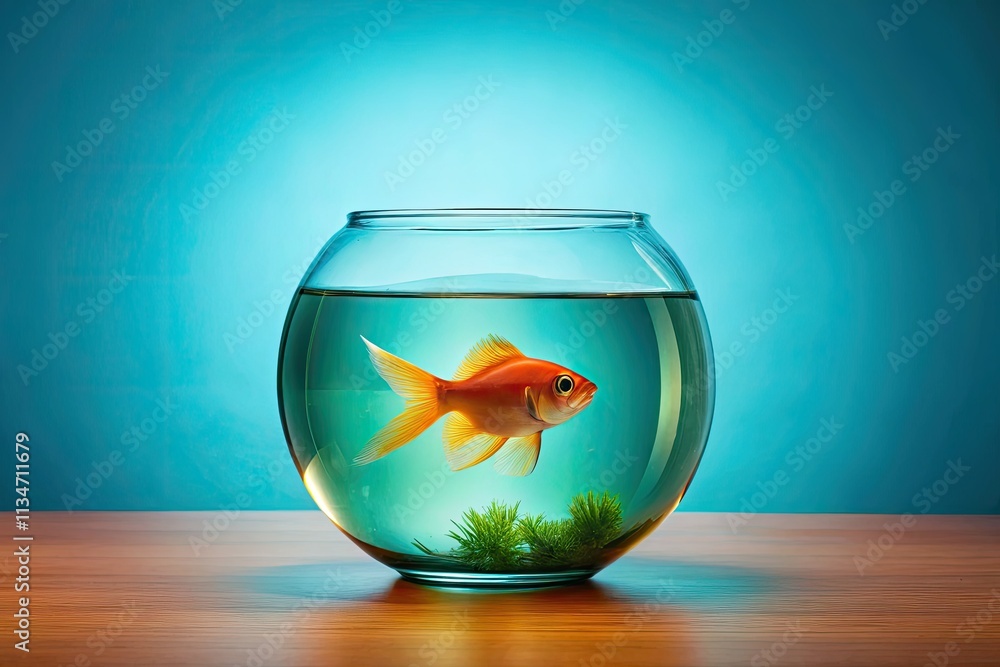 Panoramic view of an empty oval goldfish bowl against a solid background. Aquarium photography. Panoramic view of an empty oval goldfish bowl against a solid background. Aquarium photography.