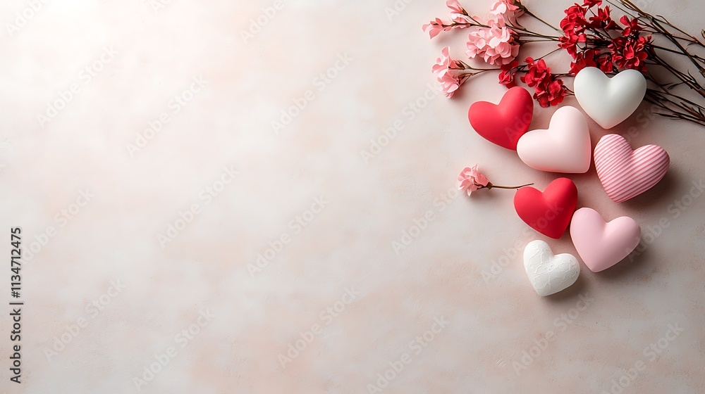 Obraz premium Romantic valentine's day background hearts flowers and soft pastel colors