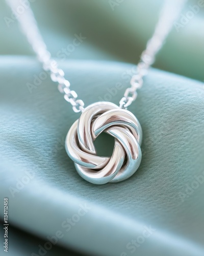 Celtic Knot Necklace Resting Elegantly on Soft Velvet Cloth in a Serene and Artistic Setting photo