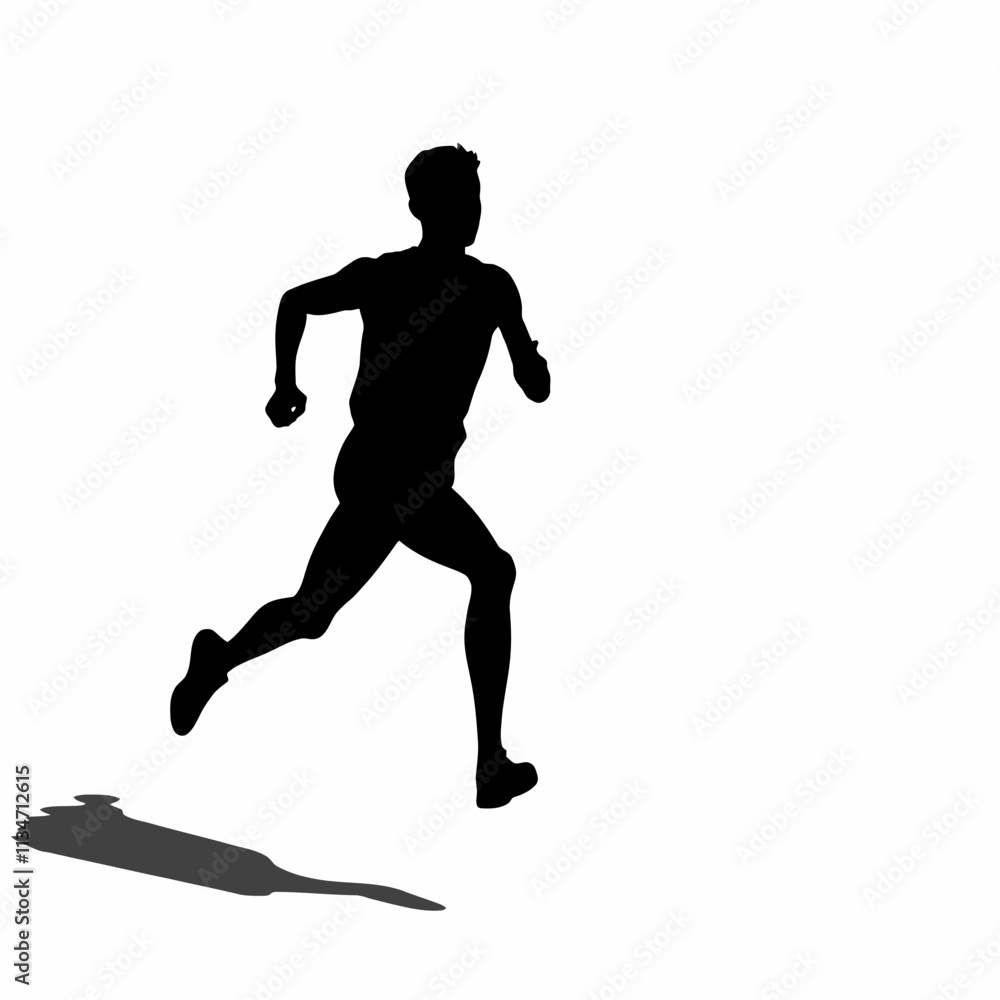 Silhouette of a man running with a shadow underneath. Silhouette of a man running with a shadow underneath.