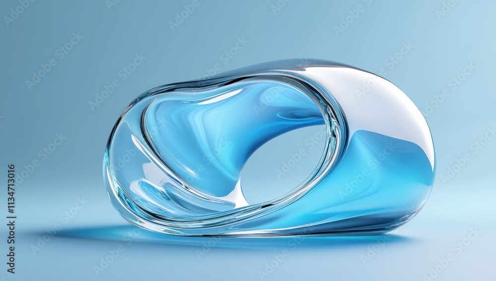 Transparent glass object on a blue background. Transparent glass object on a blue background.