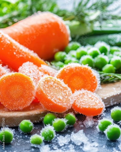 Colorful Frozen Vegetables Showcasing Nature's Harvest in a Frosty Setting