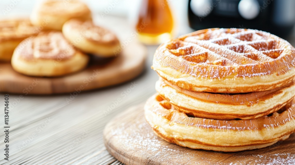 Golden Waffles and Pancakes Stacked Perfectly for a Delightful Breakfast Experience Golden Waffles and Pancakes Stacked Perfectly for a Delightful Breakfast Experience
