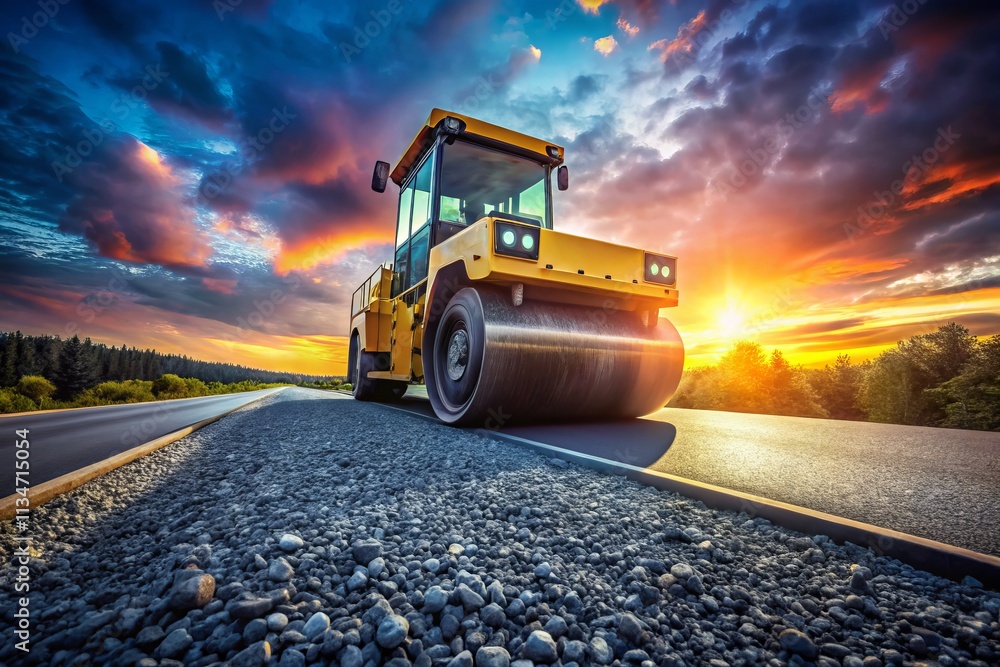 Road Aggregate Paving Roller Construction, Asphalt, Worm's Eye View, Heavy Machinery, Construction Site, Road Building, Pavement, Gravel, Stone, Texture, Close Up Road Aggregate Paving Roller Construction, Asphalt, Worm's Eye View, Heavy Machinery, Construction Site, Road Building, Pavement, Gravel, Stone, Texture, Close Up