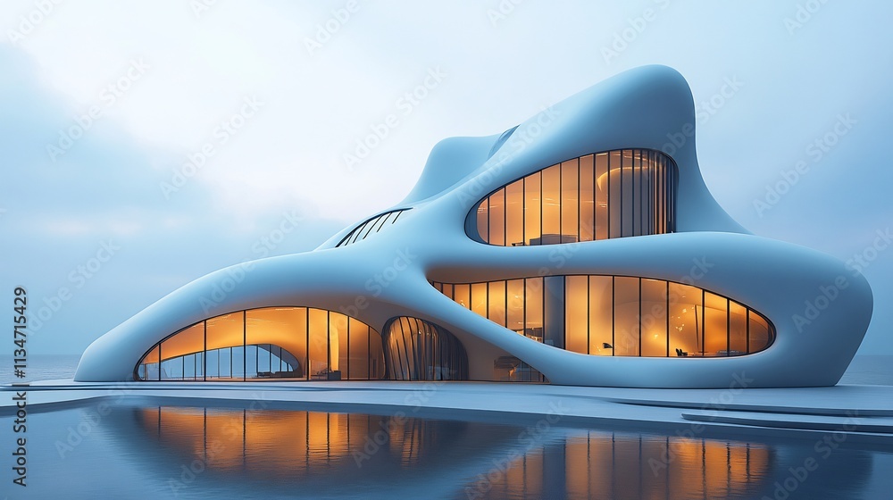 Futuristic architectural design where buildings flow together like liquid smooth curves seamless transitions between structures Futuristic architectural design where buildings flow together like liquid smooth curves seamless transitions between structures