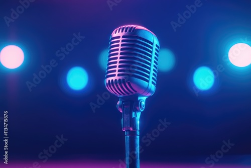 Vintage Retro Microphone on Stage with Spotlight