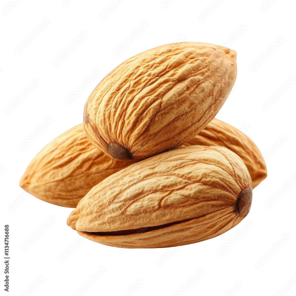Three Almonds Isolated On A Black Background, on transparent background , png