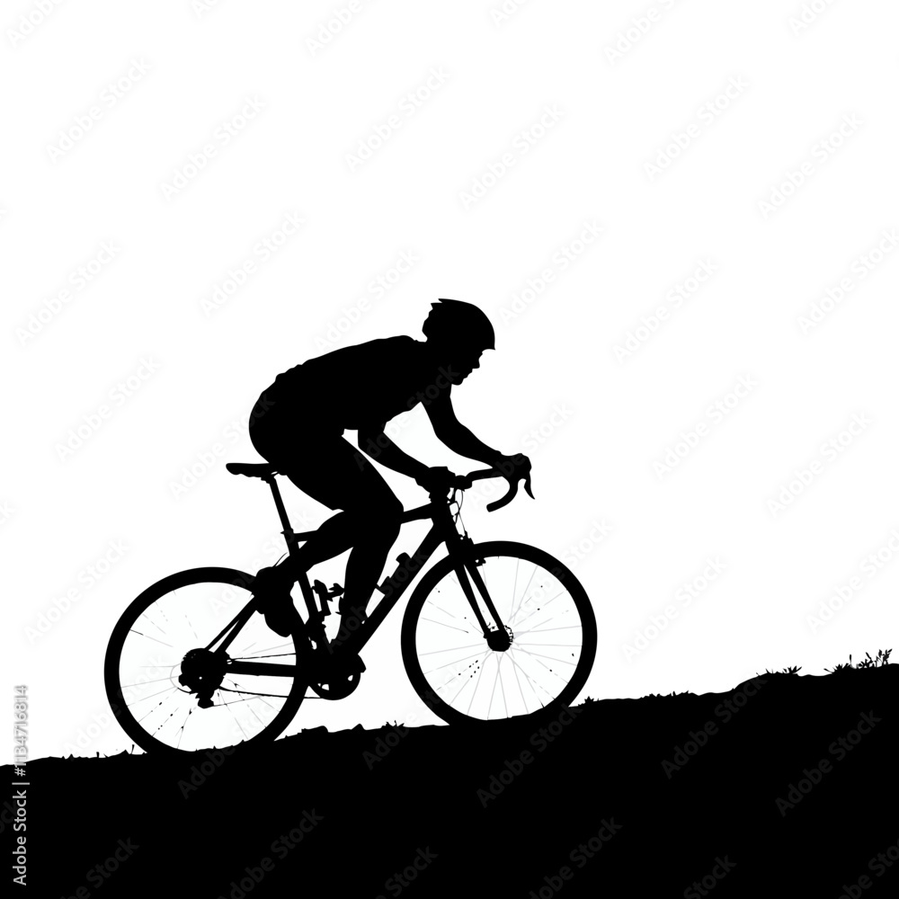 Fototapeta premium Silhouette of a cyclist riding uphill on a bike