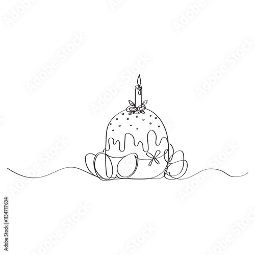 Minimalist art easter cake with easter eggs. Vector illustration.