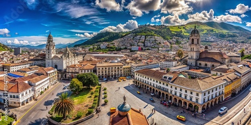 Breathtaking Panorama of the Historical Center of Quito, Ecuador, Captured from the Basilica of the National Vow, Showcasing Its Architectural Wonders and Scenic Beauty