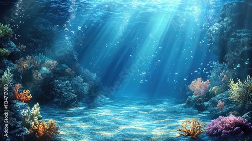 Under the sea background clipart showing light rays underwater ocean floor. HD wallpaper