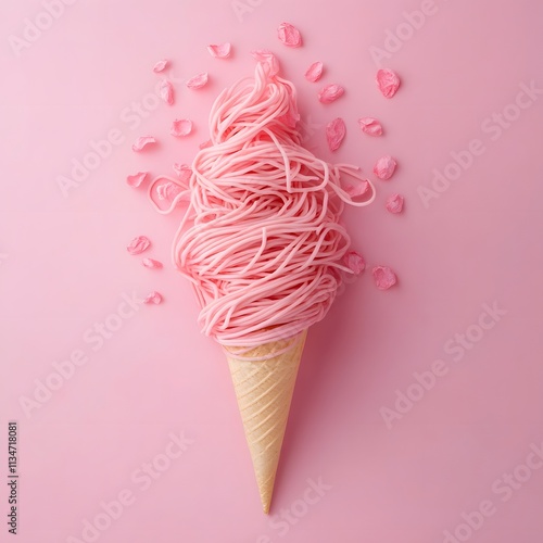 Wallpaper Mural Ice cream as spaghetti in cone on pink background. Torontodigital.ca