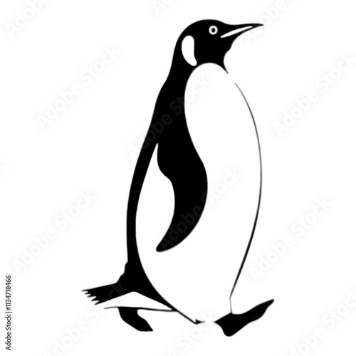 Black and white silhouette of a penguin standing on a transparent background.