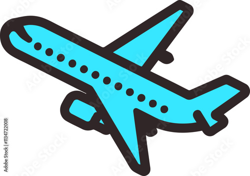 Blue airplane icon, symbol of travel and air transportation