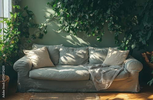 Annoyed Couple Struggles with Loud Noises from Upstairs Neighbors in Their Cozy Living Room photo