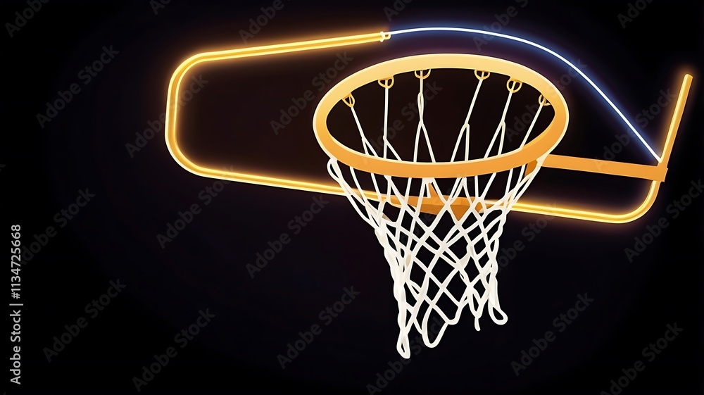 Neon Lit Basketball Hoop Against Dark Background Neon Lit Basketball Hoop Against Dark Background