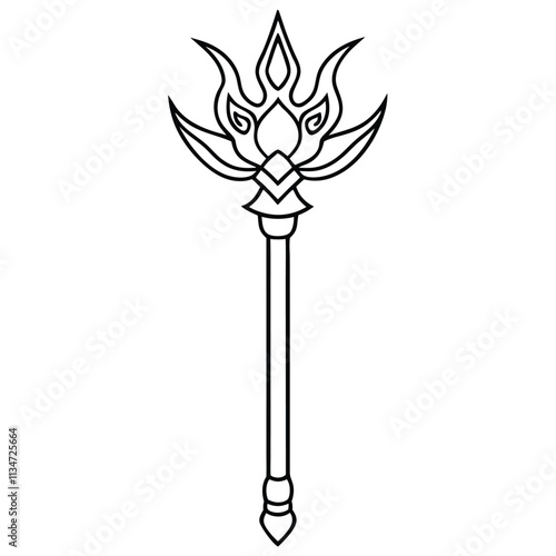 Mystical Sorcerer and Staff Line Art.