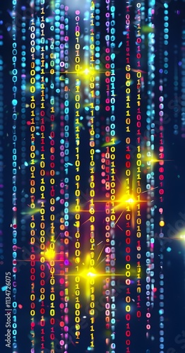 Wallpaper Mural binary code cascading down like digital rain, representing data insights, vibrant hues Torontodigital.ca