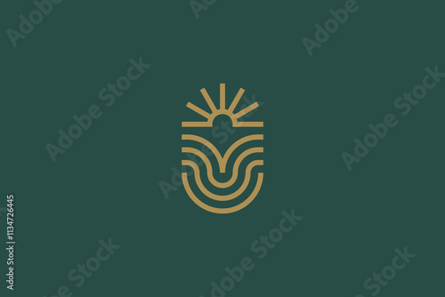 Abstract Natural Logo Badge of Sunrise Farm and Agricultural Symbol