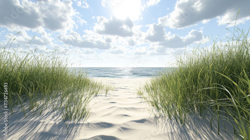 Wallpaper Mural Ocean Acidification Impact on Seagrass: 3D Rendering of Coastal Dune Torontodigital.ca