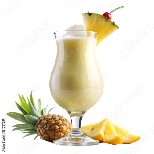 frozen pina colada cocktail on transparent background