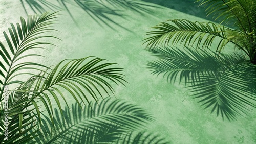 Abstract green background with shadow of palm leaves. 3d rendering. 