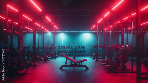 Wide-angle photography featuring a sleek and stylish empty gym layout.