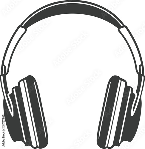 Headphone vector black design trace on white background.