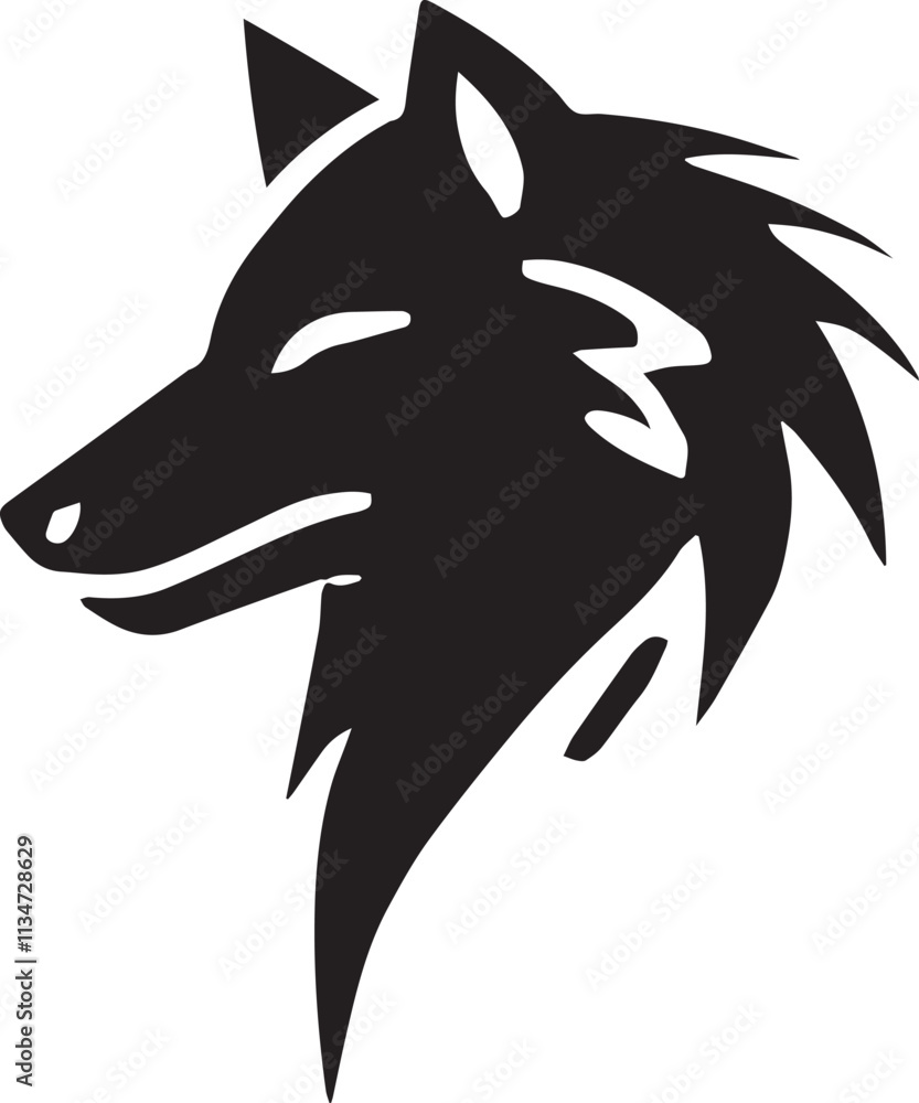 Minimalist wolf head with a single sharp line vector silhouette black Minimalist wolf head with a single sharp line vector silhouette black