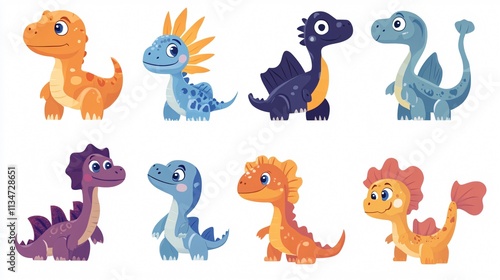 Cute Cartoon Dinosaur Vector: Perfect 2D Flat Design for Kids' Projects